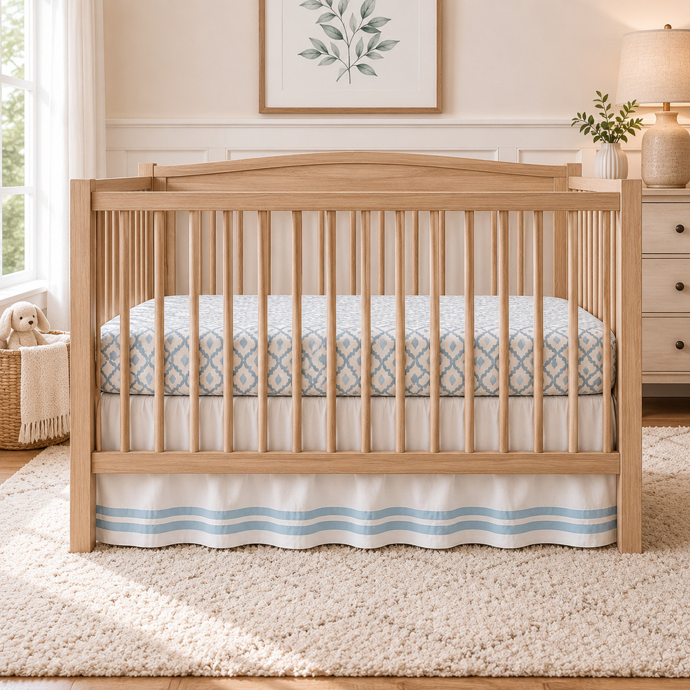 Pottery Barn Kids Blue & White Fitted Crib Sheet and Bedskirt Set
